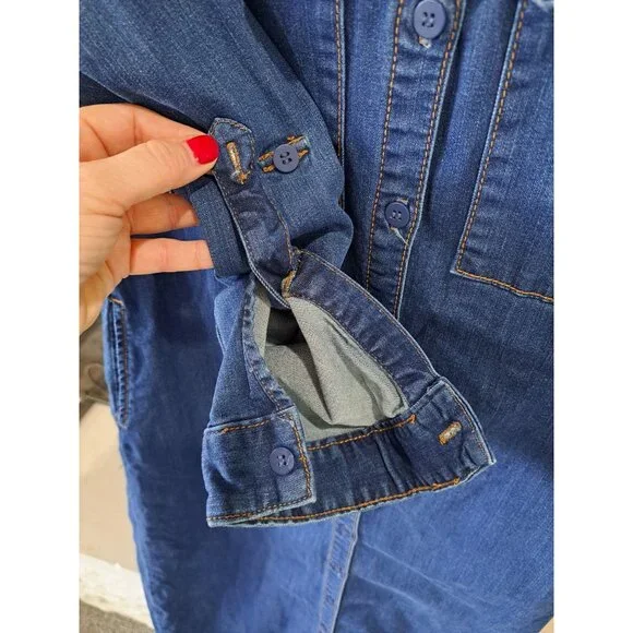 Kut From The Kloth Denim Shirt Dress Medium Button-Down Cotton Blend Roll Sleeve - Picture 4 of 10